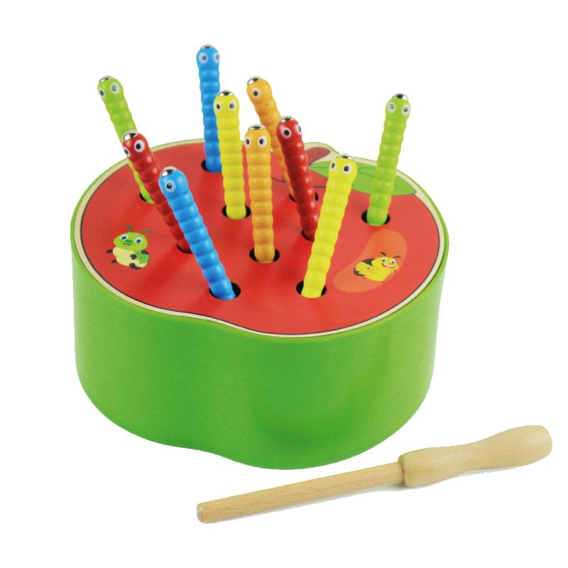 Kids Insect Catching Game Magnetic Fishing Toys Apple Strawberry Shaped Development Fine Motor Skill Toy Gift for Toddler
