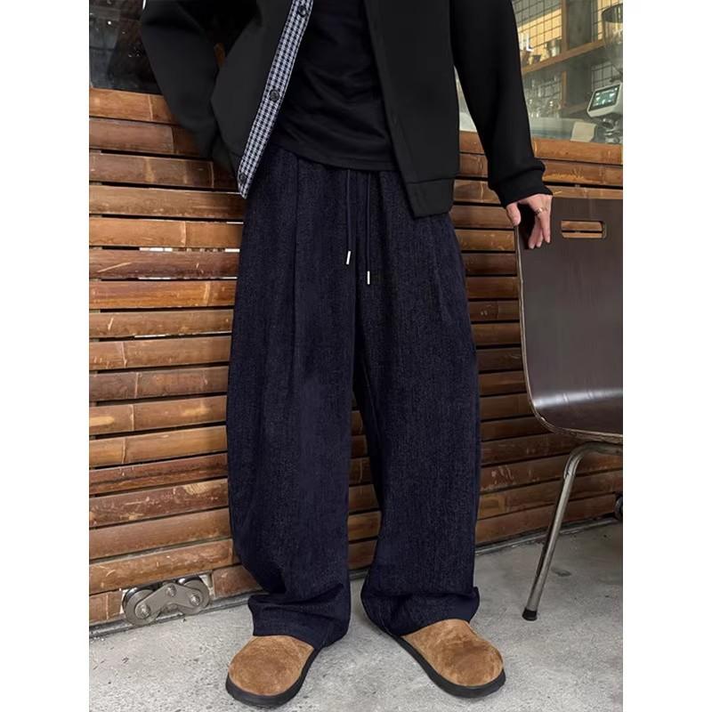 Maillard brown pleated scimitar casual pants men's autumn and winter senior sense old money wind lazy loose sense long pants