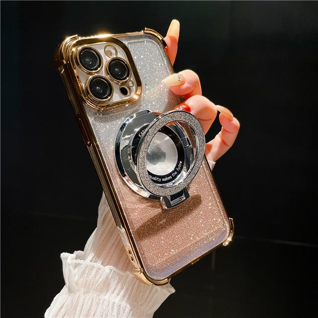 For iPhone 15 Pro Max Luxury Magsafe Magnetic Flash Plating Stand Phone Case For iPhone 11 12 13 14 16Plus Lens Protective Cover
