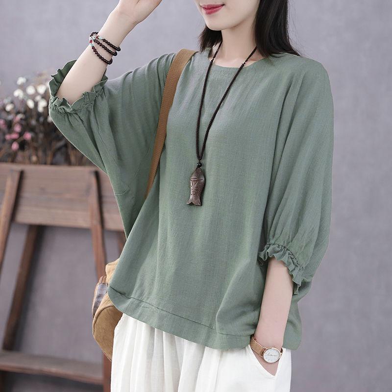 

Cotton Short Sleeved T-shirt for Women 4XL синій