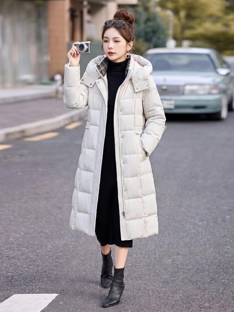 Winter new women's fashion extended down cotton clothes graphene liner detachable sleeve plaid neck cotton coat
