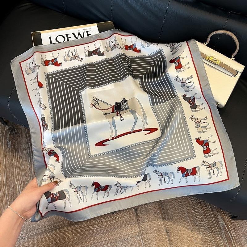 Silk scarf women's spring and autumn decoration versatile ins simple style striped square scarf streamer simulation silk fashion scarf scarf scarf