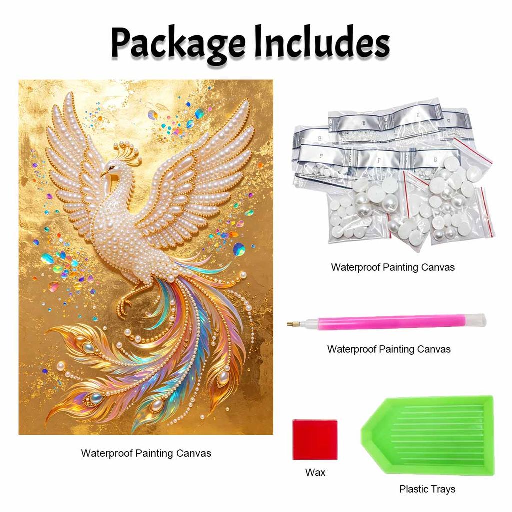 DIY Pearl Gem Golden Peacock Bird Shining Bead Craft Art Home Wall Ornament Simple Unframed Room Decoration Art Piece Modern Elegant Decor Gift