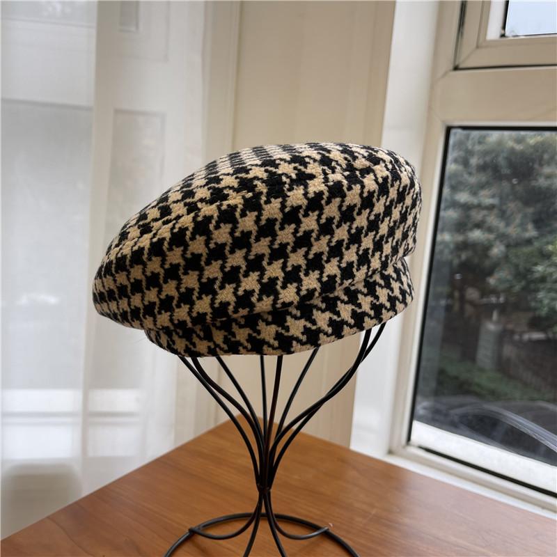 

Повседневный женский шикарный берет в британском стиле, простой, но стильный клетчатый дизайн хаки