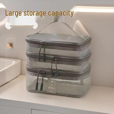Three-Layer Portable Travel Cosmetic Bag - Large, Simple, Handheld Mesh Storage
