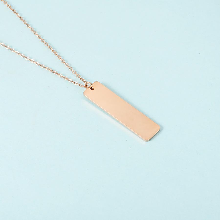 Laser Engraved Stainless Steel Bar Pendant Necklace - Versatile Clavicle Chain for Couples