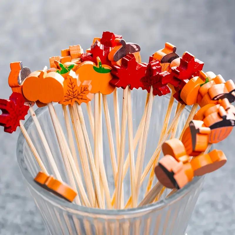 WTEMPO Elegant Fall Party Decorations Pumpkin & Maple Leaf & Acorn Designs Skewers for Thanksgiving Day Halloween Harvest Parties Festive Party