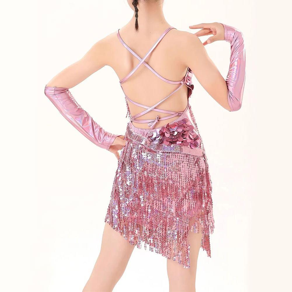 With Gloves Kids Latin Dance Dress Tassel Dance Performance Outfits  Children Girls