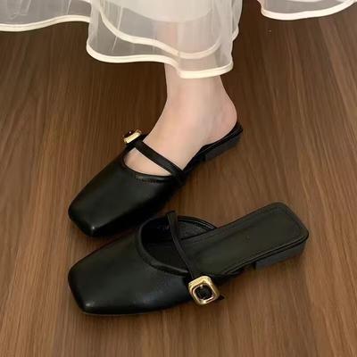 Four Seasons Shoes French Temperament Women's New Retro Spring and Summer Baotou Versatile Lazy Wear Ma Shallow Mouth Sandals