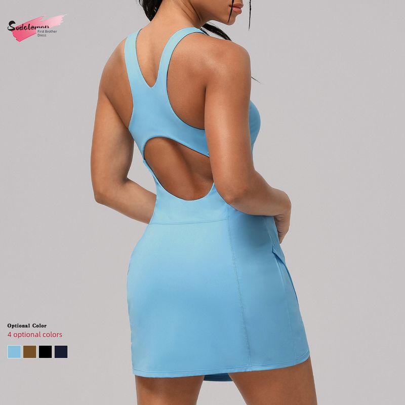 Foreign Trade Summer New Fake Two Pieces Anti-exposure Tight Quick-Drying Sports Split Beauty Back Tennis Skirt Tennis Dress