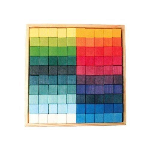 Grimm's Wooden Building Blocks, Rainbow Cubes, Large, 100 Pieces, GM42260