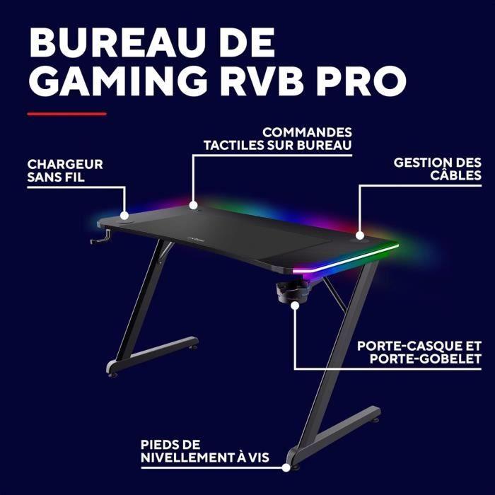 Bureau gaming - trust gaming - gxt 710 luminus pro - 120x60 cm - led rgb - chargeur sans fil 10w