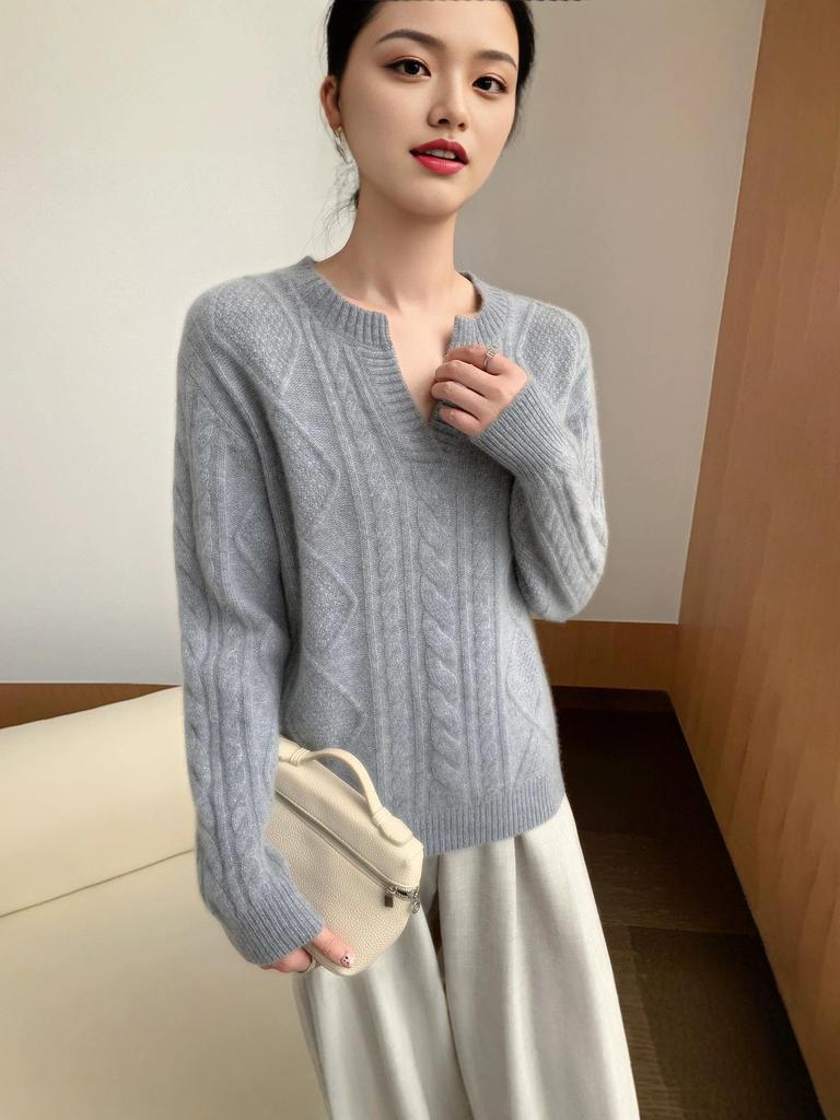 Women's V-Neck Cable Knit Cashmere Sweater - Soft, Thick, and Stylish 2026.
