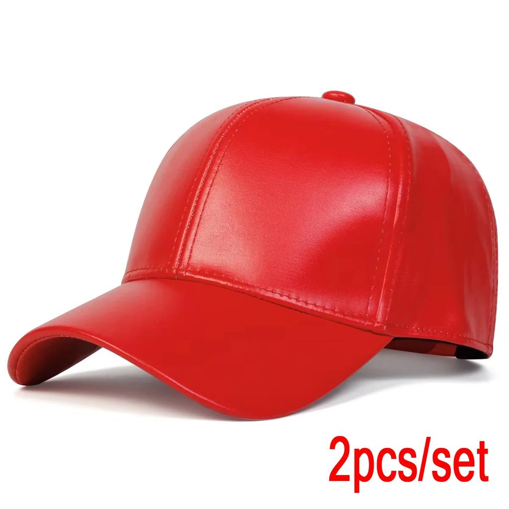 Unisex Leuchtpanel Unifarbene PU-Leder-Baseballkappen Frühling Herbst Outdoor Verstellbare Freizeitkappen Papa-Hut Sonnenschutzhut