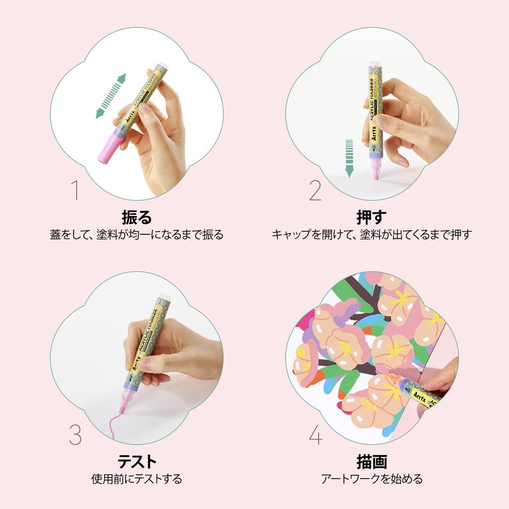 Arrtx 36 Color Acrylic Paint 3mm Medium Tip Acrylic Marker Fast for Rock DIY Craft Making Art Supplies Pens, Pens, Non-Toxic, Water-Based, Drying,