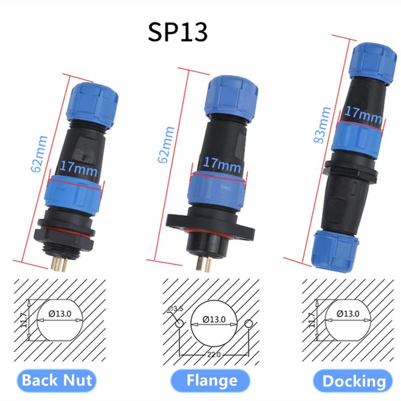 SP13 Waterproof Connector IP68 2/3/4/5/6/7/9 Pin Cable Connector Male/Female Plug Socket Nut/Flange/Docking Cable Wire Connector