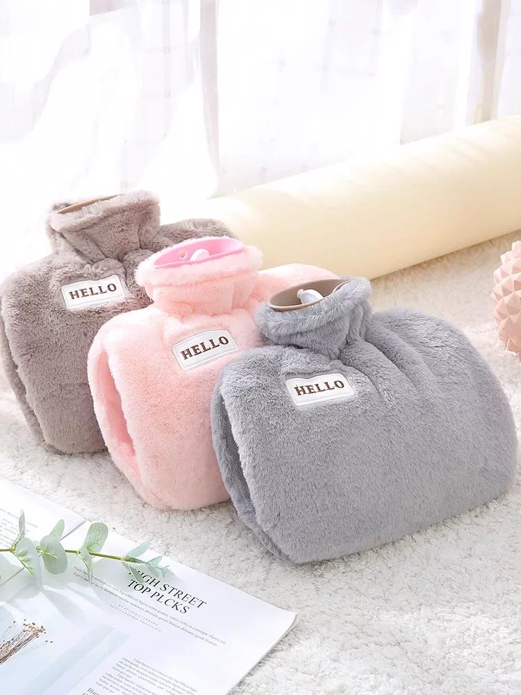 Cute Plush Pvc Hot Water Bottle with Double Hand Pockets, Refillable Hand Warmer, Belly Warmer