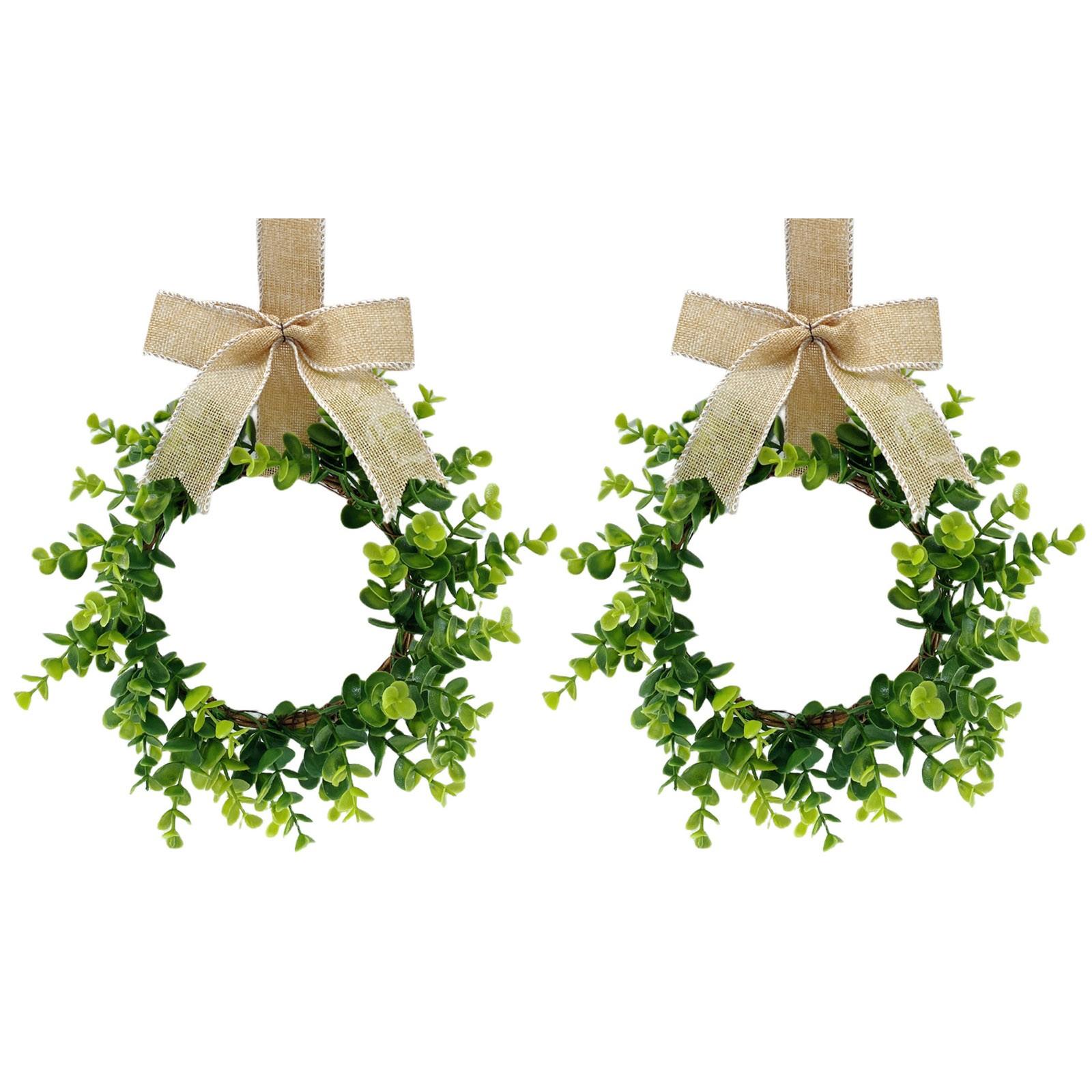 

2 шт. рождественские венки для кухонного шкафа с клетчатой лентой-бантом, подвесные венки для дверей шкафа, декоративные венки для кухонного окна, наружного и внутреннего праздничного декора One Size бежевый