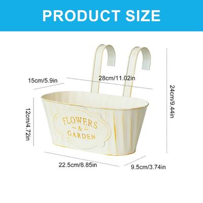 Metal Hanging Flower Pots for Railing Fence Planter Box with Detachable Hooks Drainage Holes for Outdoor Plant Balcony