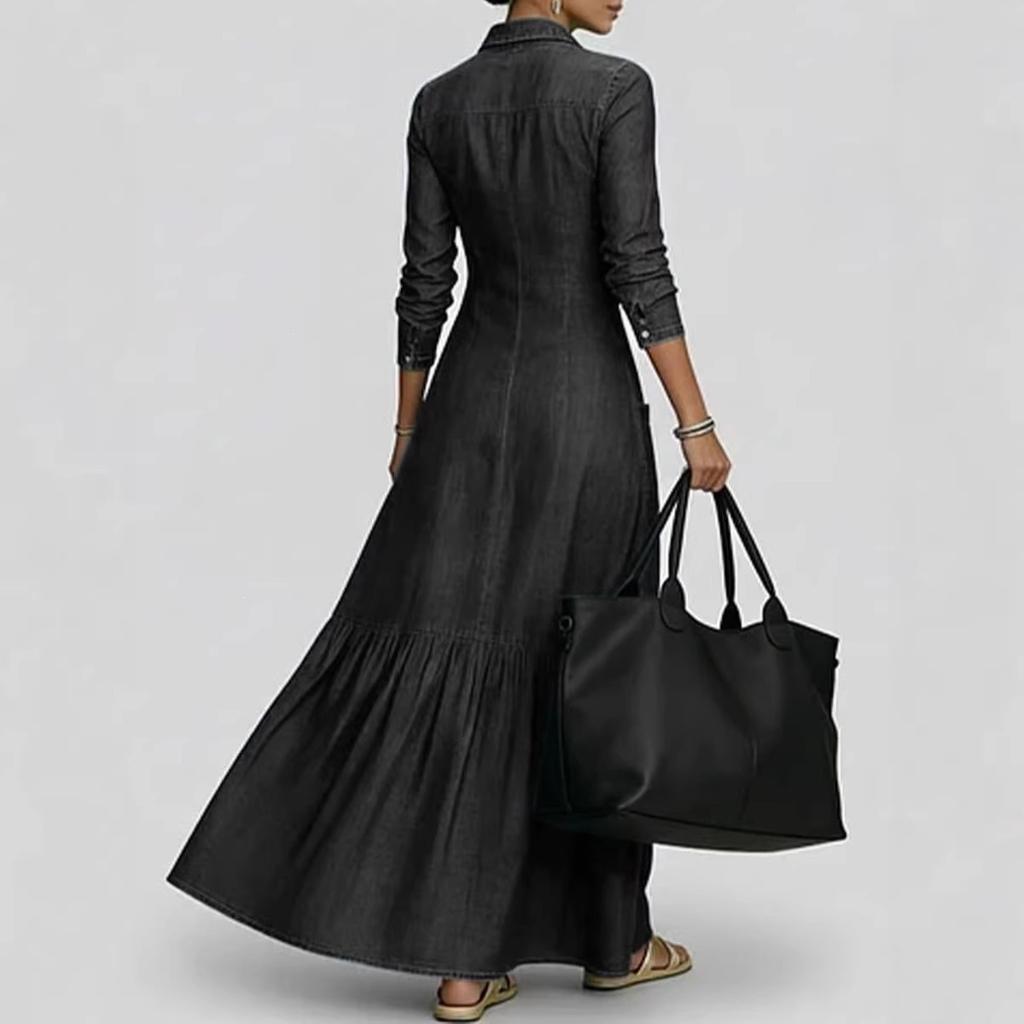 European and American street retro collar temperament denim dress women's summer new high-end foreign-style waist dress