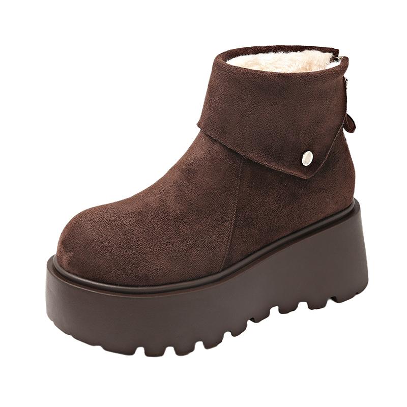 Platform Fur Ankle Snow Boots Flats Suede Warm Plush Cotton Shoes Winter High Heels Shoes Woman 2025 Trend Fad Cozy Botas Mujer