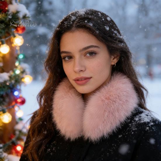 Luxury Faux Fur Accessory Fake Scarf Puffy Collar Trim Adjustable Button Fastening Neck Removable Plush Winter Warmer Wrap Thermal Quick Close
