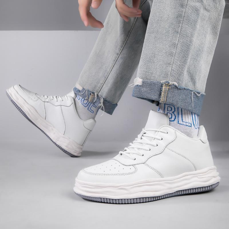 Spring heightening men's shoes leather surface breathable casual sports shoes men's dissolving shoes men's thick soles
