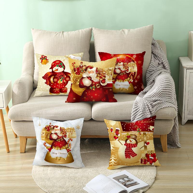 Christmas Pillow Cover Ultra Soft Short Plush Printed Home Fabric Sofa Cushion Cover Living Room Decoration Pillow Cover