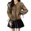 Women's Knitted Sweater Cardigan Spring and Autumn Fashion Chinese Style Lace Up Fashion