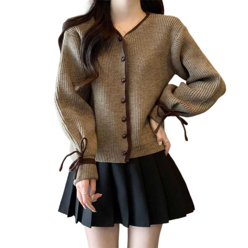 Women's Knitted Sweater Cardigan Spring and Autumn Fashion Chinese Style Lace Up Fashion