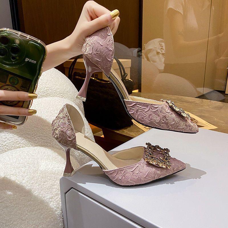 

Модные остроносые сандалии с квадратной пряжкой, женская весенне-летняя новинка, в стиле маленькой феи, нежные, модные, универсальные туфли на высоком каблуке для женщин 37