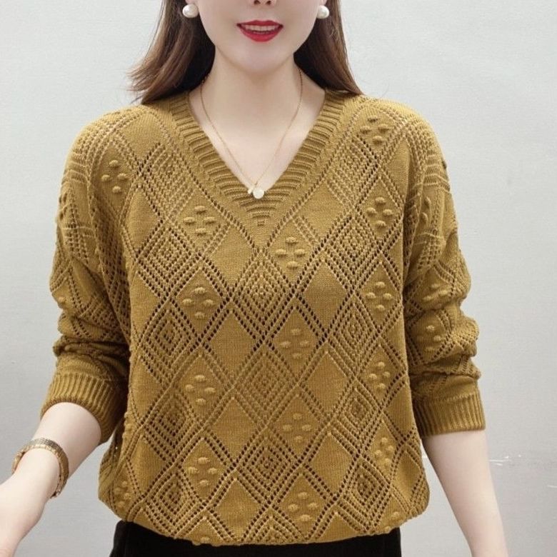 Dopamine - Colored Long - Sleeved Hollow - Out Top Thin Knitwear Stylish Women's Sweater