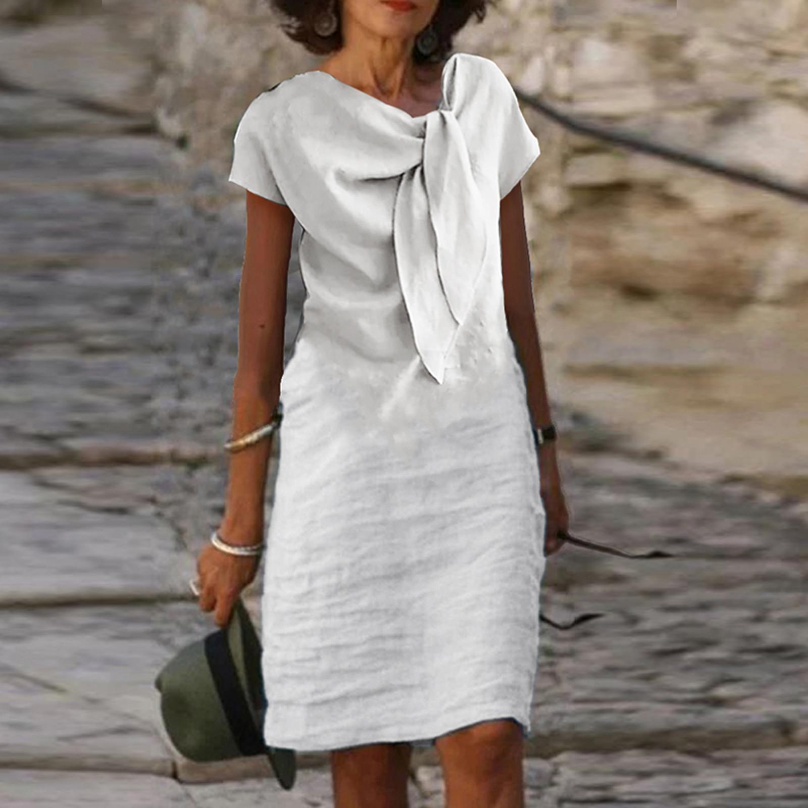 

Модное прямое свободное платье средней длины в стиле High Street, винтажное вечернее платье с круглым вырезом и галстуком-бабочкой, повседневное офисное платье трапециевидной формы с короткими рукавами XL белый