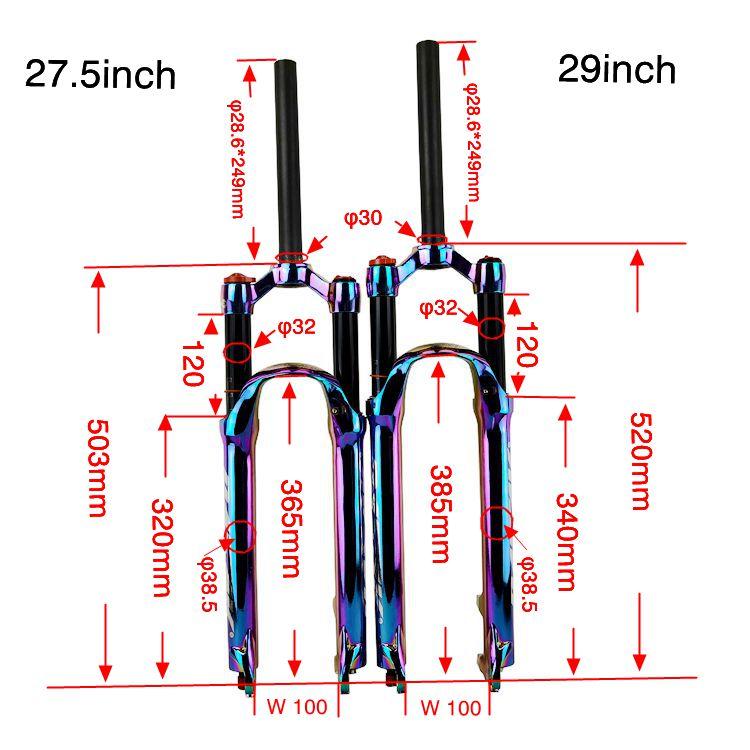 PASAK Aluminum Alloy MTB Bicycle Fork Supension Air 26/27.5/29er Inch Mountain Bike 32RL100mm Fork For A Bicycle Colour Plating