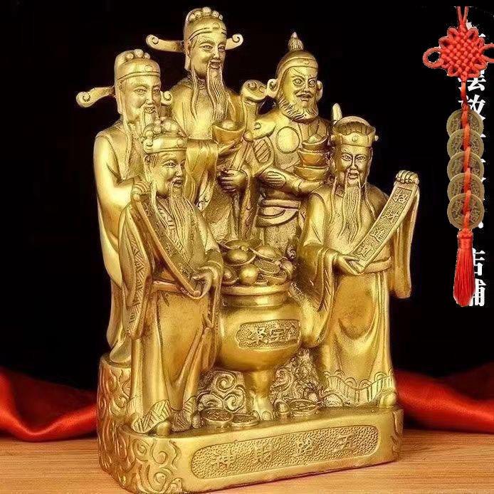 Large Bronze Five Gods of Wealth Figurine for Home or Office Worship