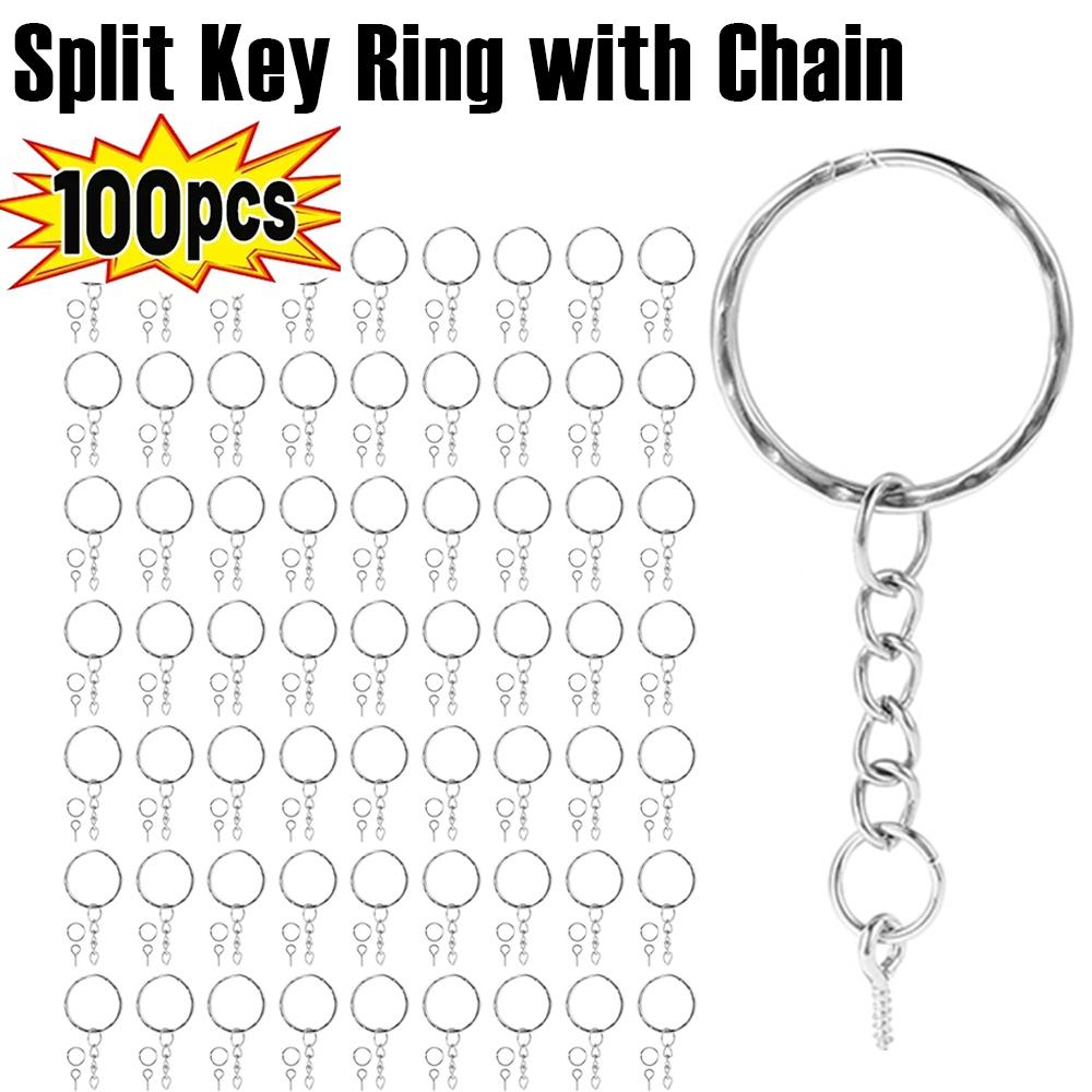 Keychain Rings Metal Blank Keyring Split Key Ring with 100Pcs Jump Rings & 100Pcs Screw Eye Pins for Organizing Keys Jewelry