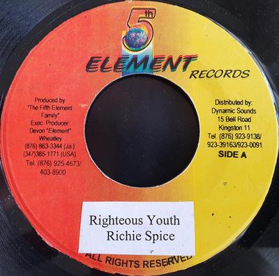 7inch Record RICHIE SPICE - Righteous Youth NONE 5th Element Rec Jamaica Reggae, Ska & Dub Used