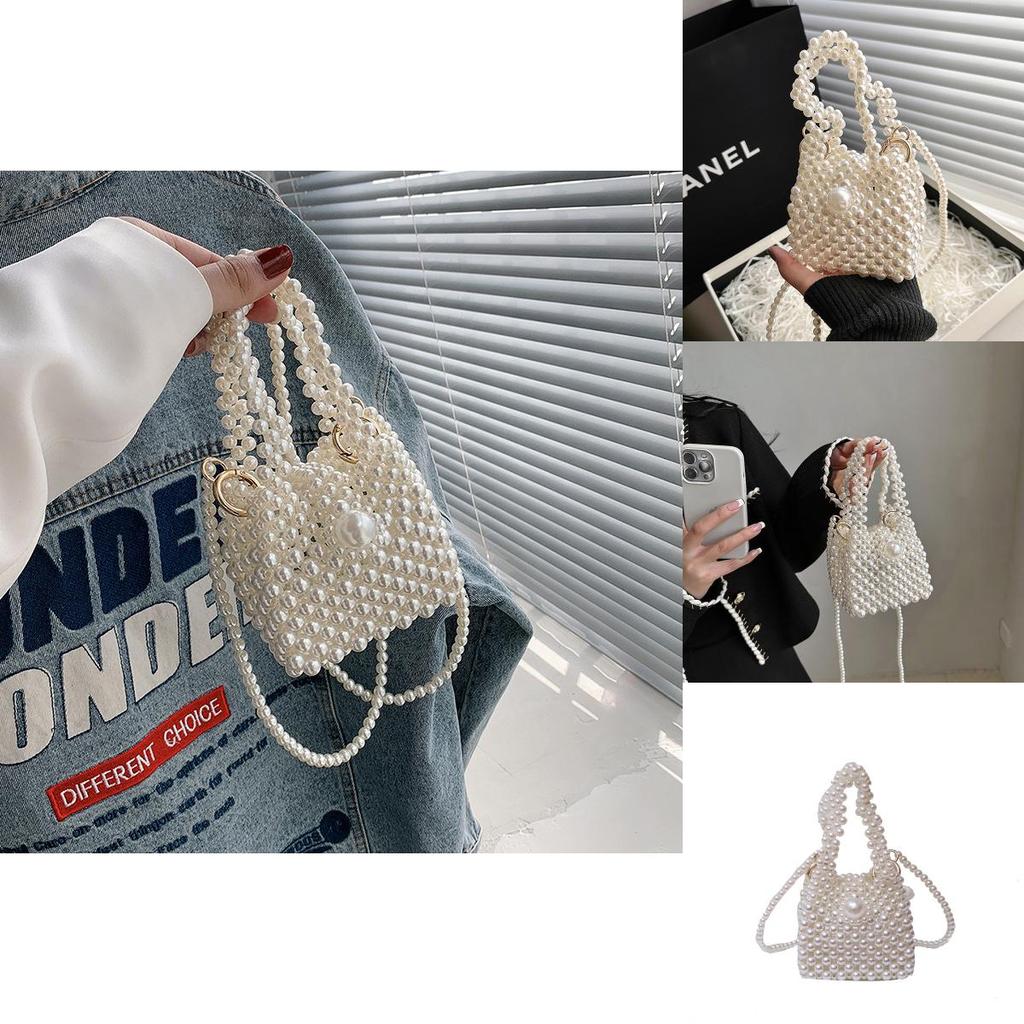 Small White Pvc Water Bucket Bag With Pearl Chain For Daily Casual Wear Female