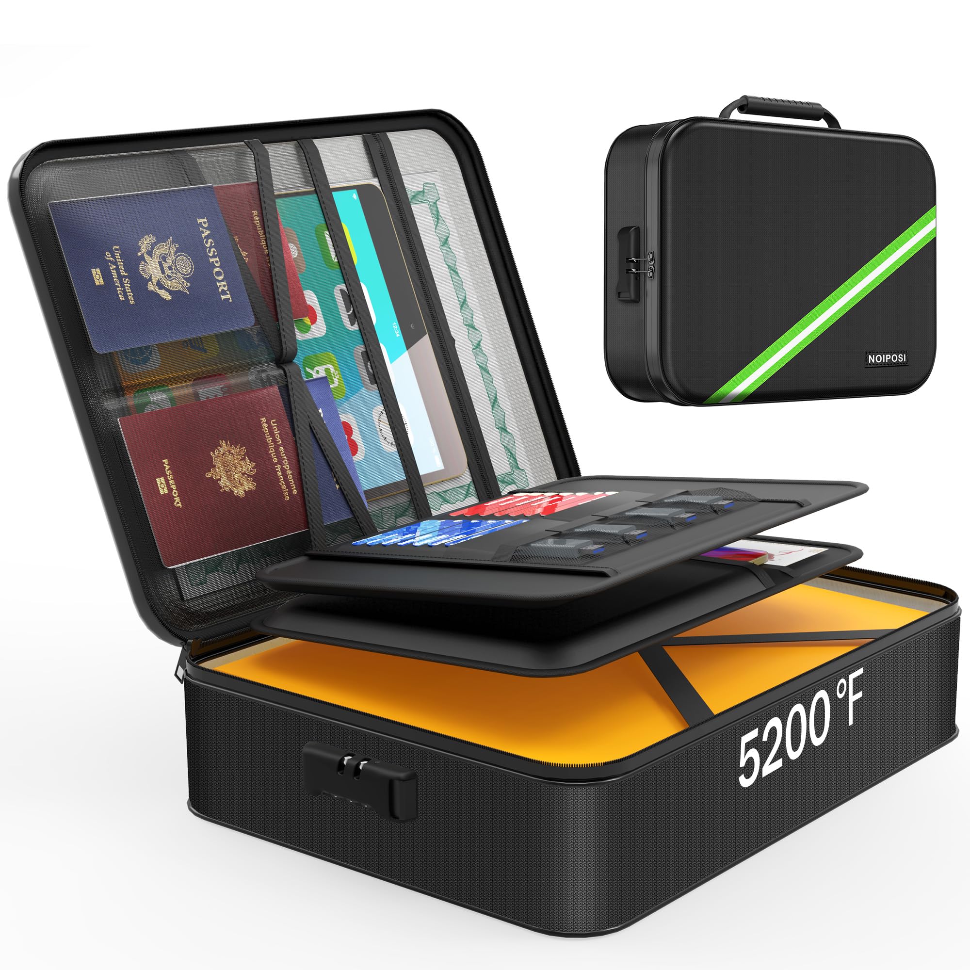 

Noiposi Огнеупорный Изолированный Огнестойкий 36 x 27 x Водонепроницаемый и Огнестойкий Бокс для Документов с Огнестойким Сейфом для Хранения Домашних Документов и Файлов чёрный