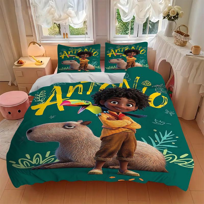 3pcs Encanto Antonio Madrigal & Capybara Bedding Set, Including 1 Quilt Cover and 2 Pillow Shams, Without Filling, Soft and Comfortable Home Bedroom