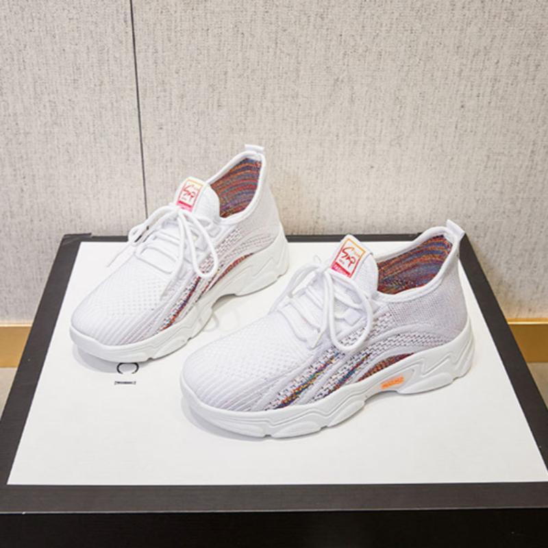 Women's Sports Shoes Thick Sole Heightening Casual Shoes Breathable Flying Weave Women's Shoes