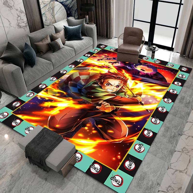 Cute cartoon Kimetsu no Yaiba rug, suitable for playrooms, bedrooms, living rooms, sofas, and other home décor; non-slip rug for