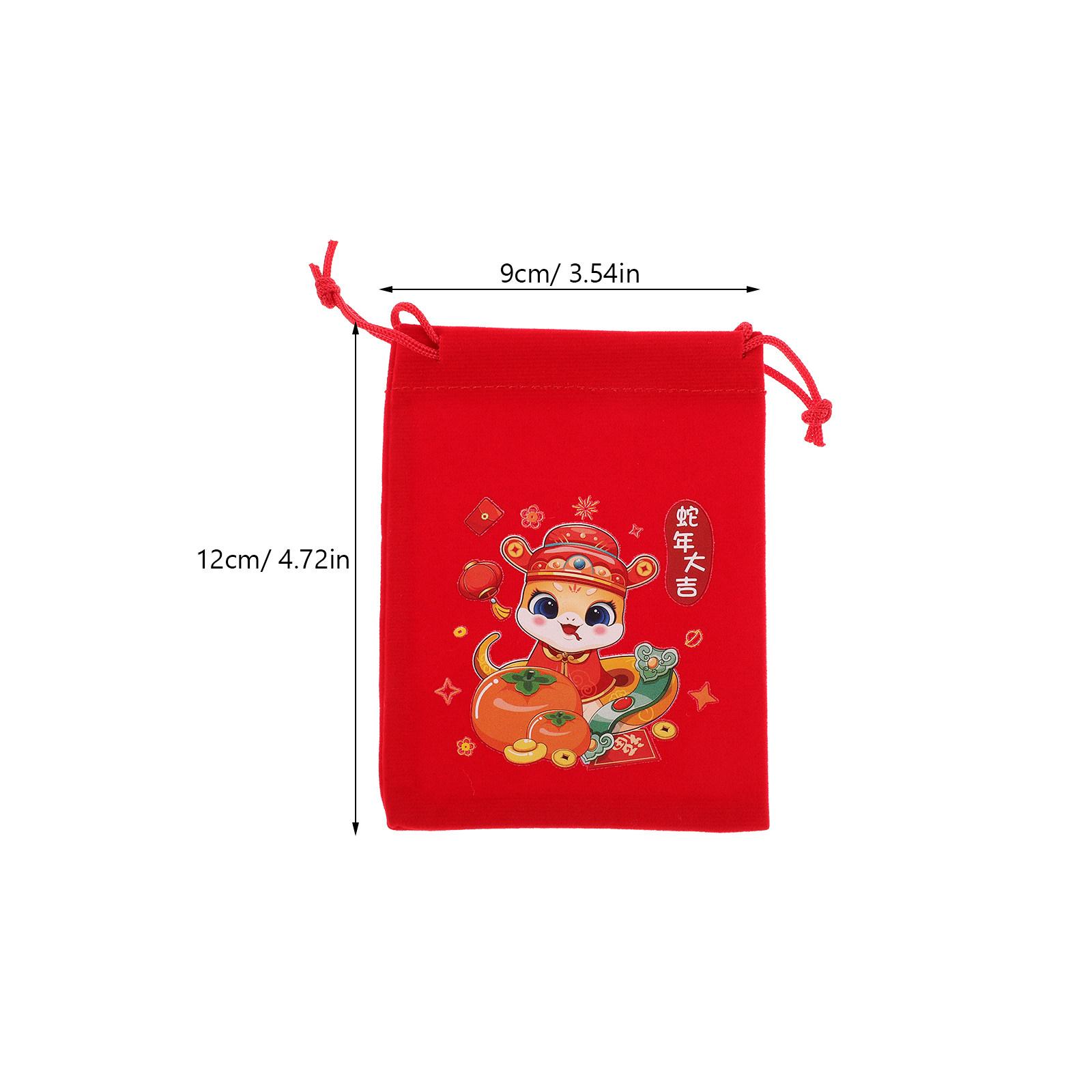 6Pcs Red Drawstring Bags Chinese New Year Candy Packaging Snake Year Gift Bags Reusable Storage Drawstring Tote Bag other