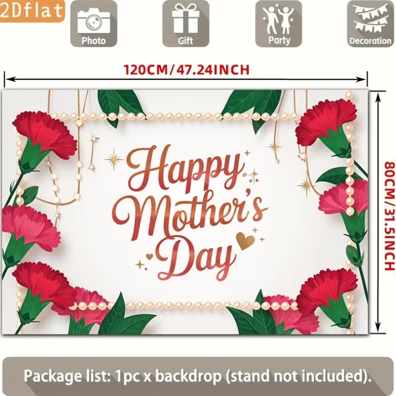 2D Mother's Day Photography Backdrop Happy Mother's Day with Carnation and Pearl Background