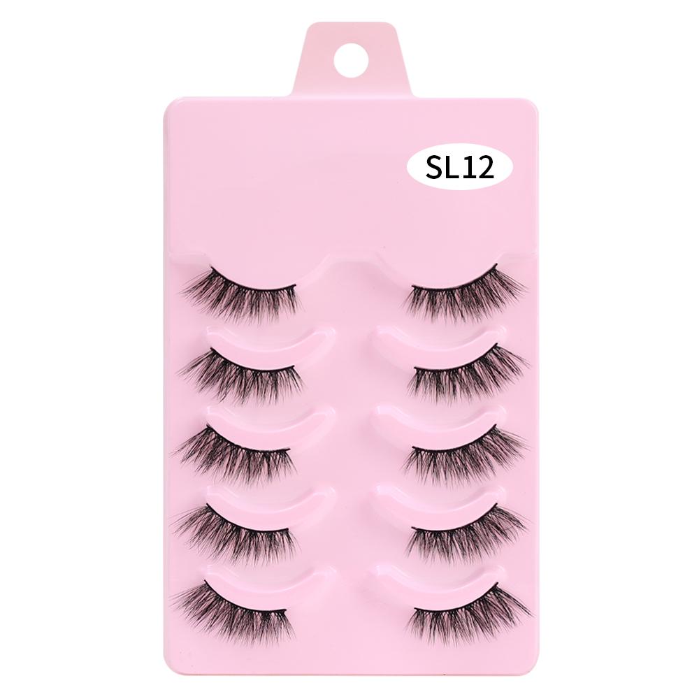Halbe Wimpern, 5 Paar, natürliche, flauschige falsche Wimpern, Manga-Lash, 3D-Faux-Nerzwimpern, weiche geflügelte Wimpernverlängerung, Make-up-Tool
