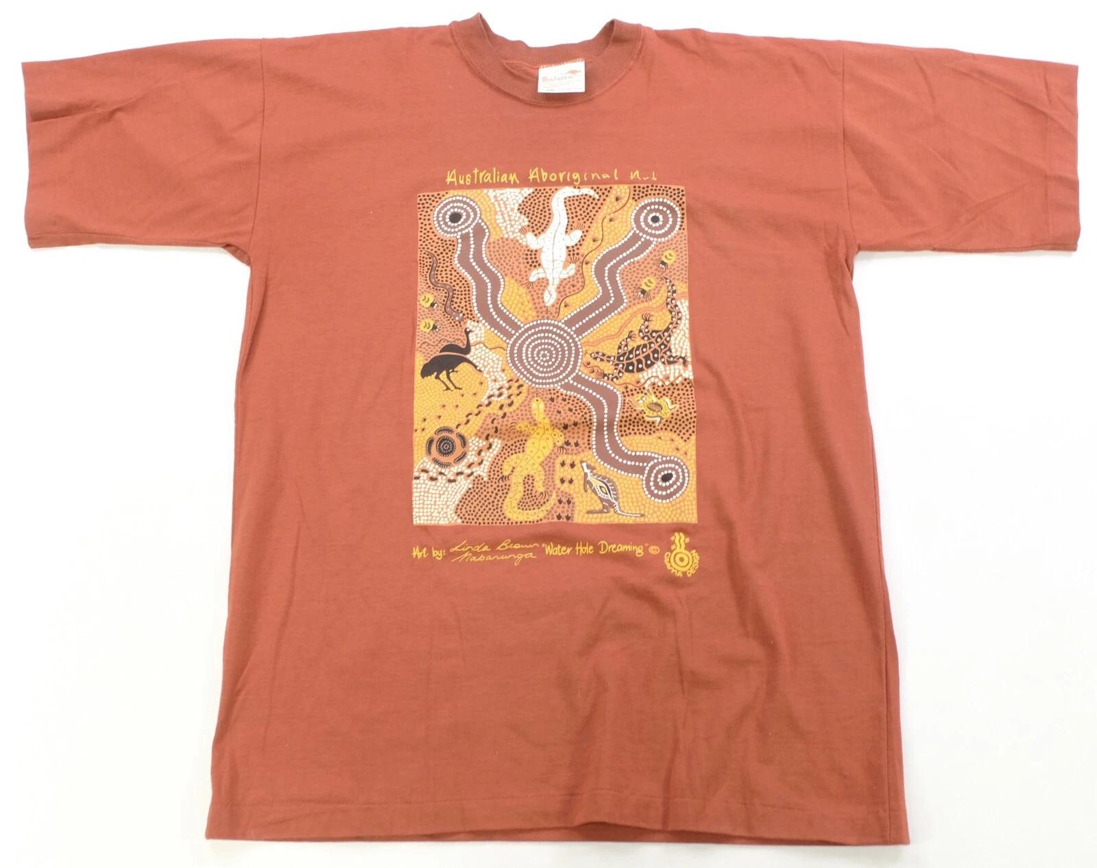 Rare VTG BULURRU Australian Aboriginal Water Hole Art Dreaming T Shirt 90s 2XL L
