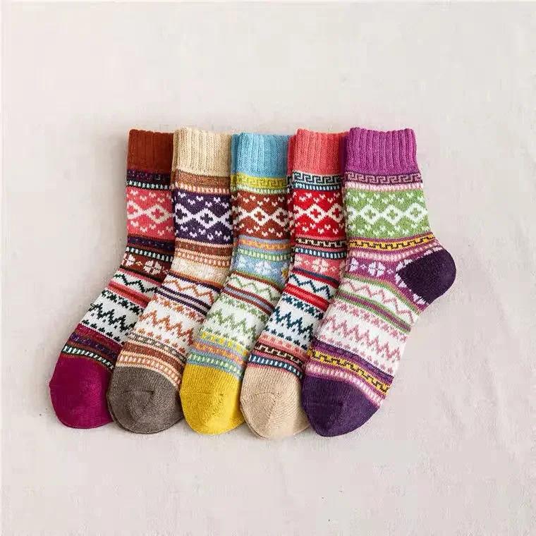 5 Pairs Personalized Knitted Wool Socks Ethnic Style Retro Socks Wool Socks Piled and Thickened Winter