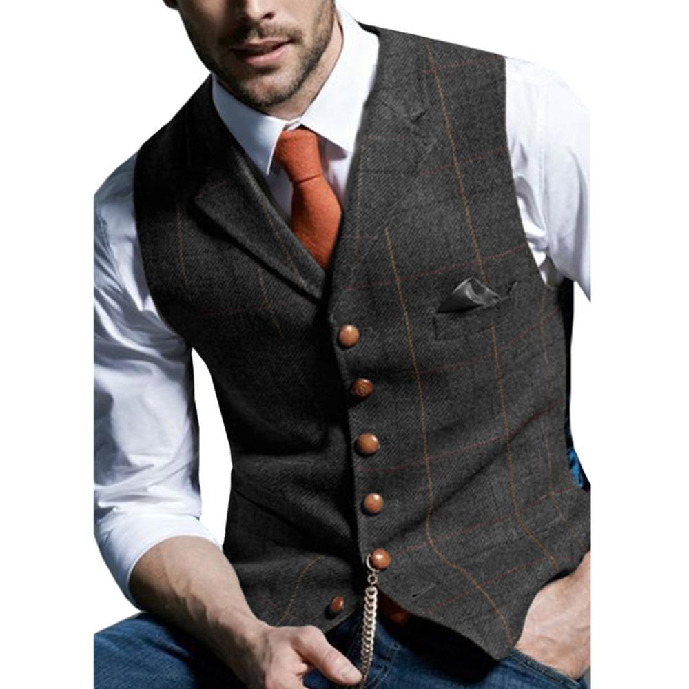 Men's Vests Tweed Suit Business Clothing for Men Striped Waistcoat Punk Vest Groomman Wedding Brown Black Grey Jacket Bleazer