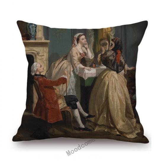 Royal Ancient European Elegant Madame Lady Princess Family Party Portrait Oil Painting Decorative Pillow Sofa Cushion Cover