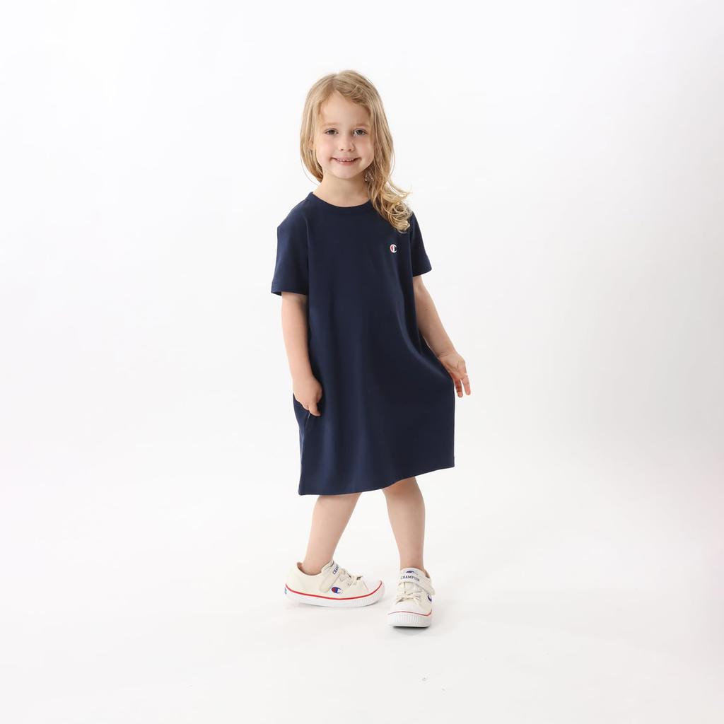 Champion Short Sleeve Crew Neck Shirt Cotton Binder Logo Size 120 Kids' Dress, 100% USA, Neck, One-Point Embroidery, Basic, Navy, (CK-Z331/CK-T305)